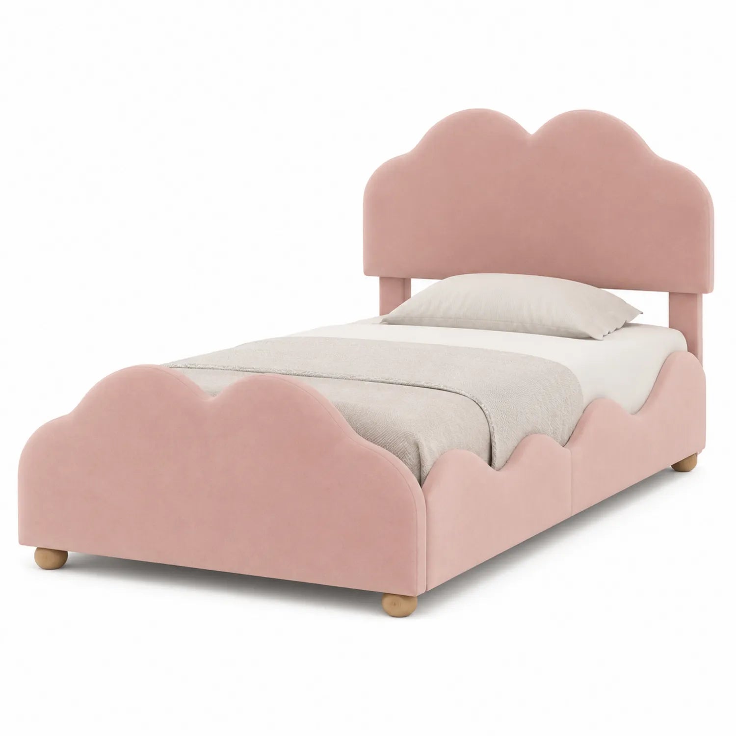 Kinderbett Holz Samt Rosa Einzelbett Wolkenform 200x90 cm