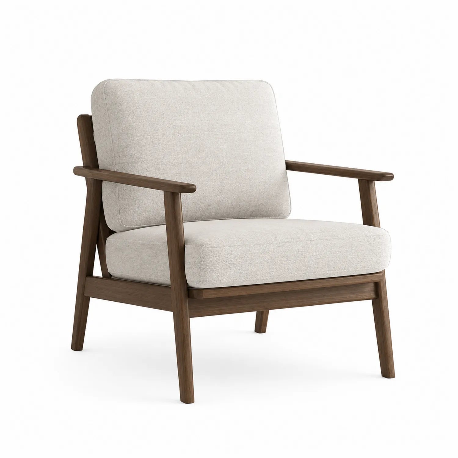 Holzsessel mit Leinenbezug Beige