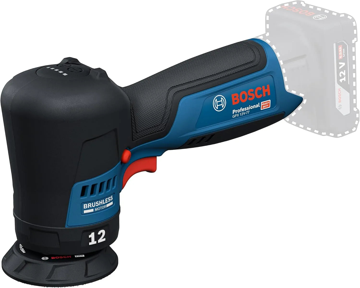 Bosch PRO 12V System Akku-Polierer GPX 12V-77 inkl. montiertem 77 mm – Akku-Betrieb