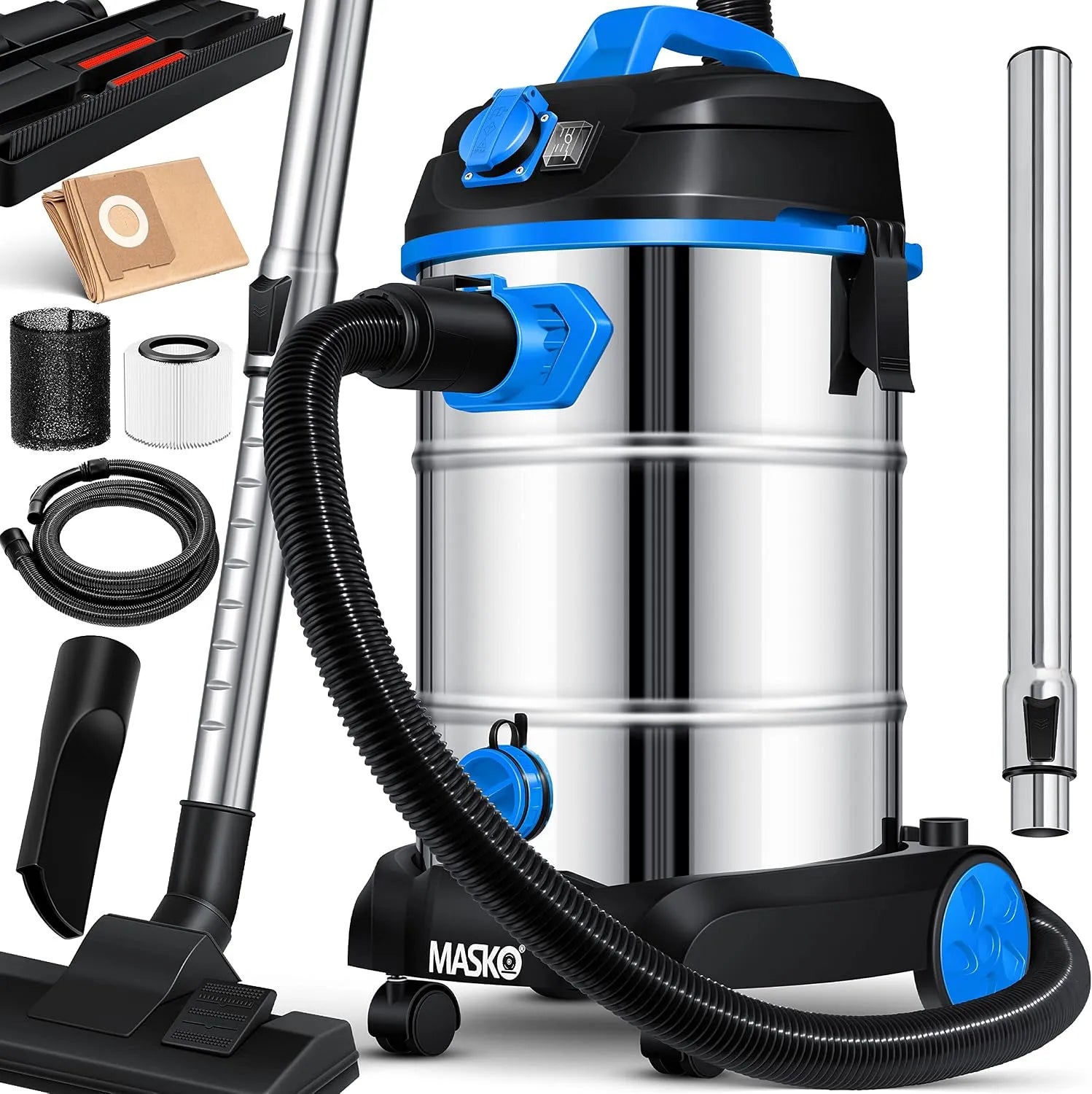 Nass-Trockensauger und Industriesauger: HEPA, mit Steckdose, 58 l, 30L, 1800W, für Werkstatt und Heimwerken, blau