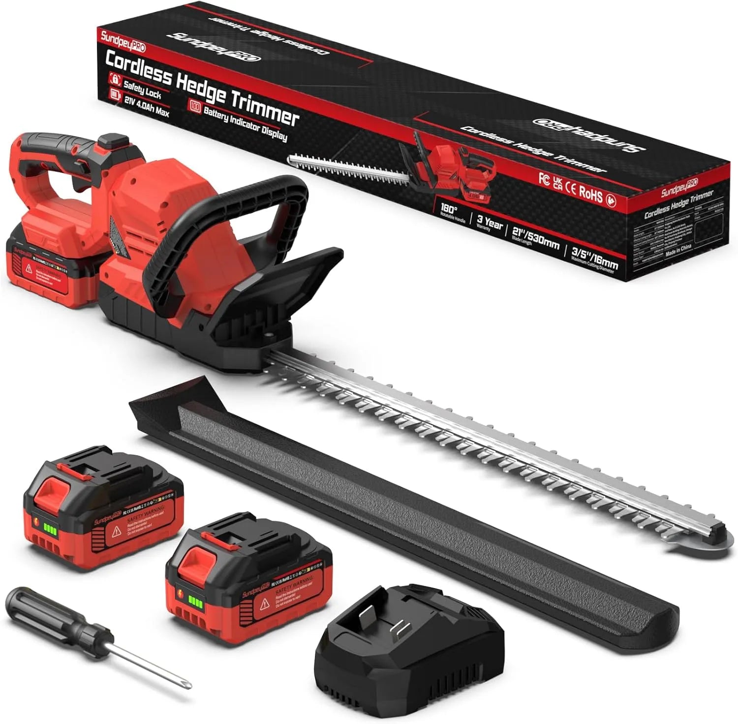 Heckenschere – Akku-Betrieb, drehbar, 53cm, 16mm, 21V, 0Ah