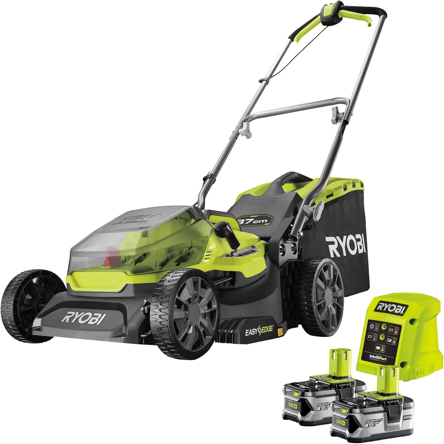 Ryobi 18 RY18LM37A-240 Rasenmäher für einen gleichmäßigen Schnitt bei der regelmäßigen Grünpflege, ONE, Akku-Betrieb, 37 cm, 18 V