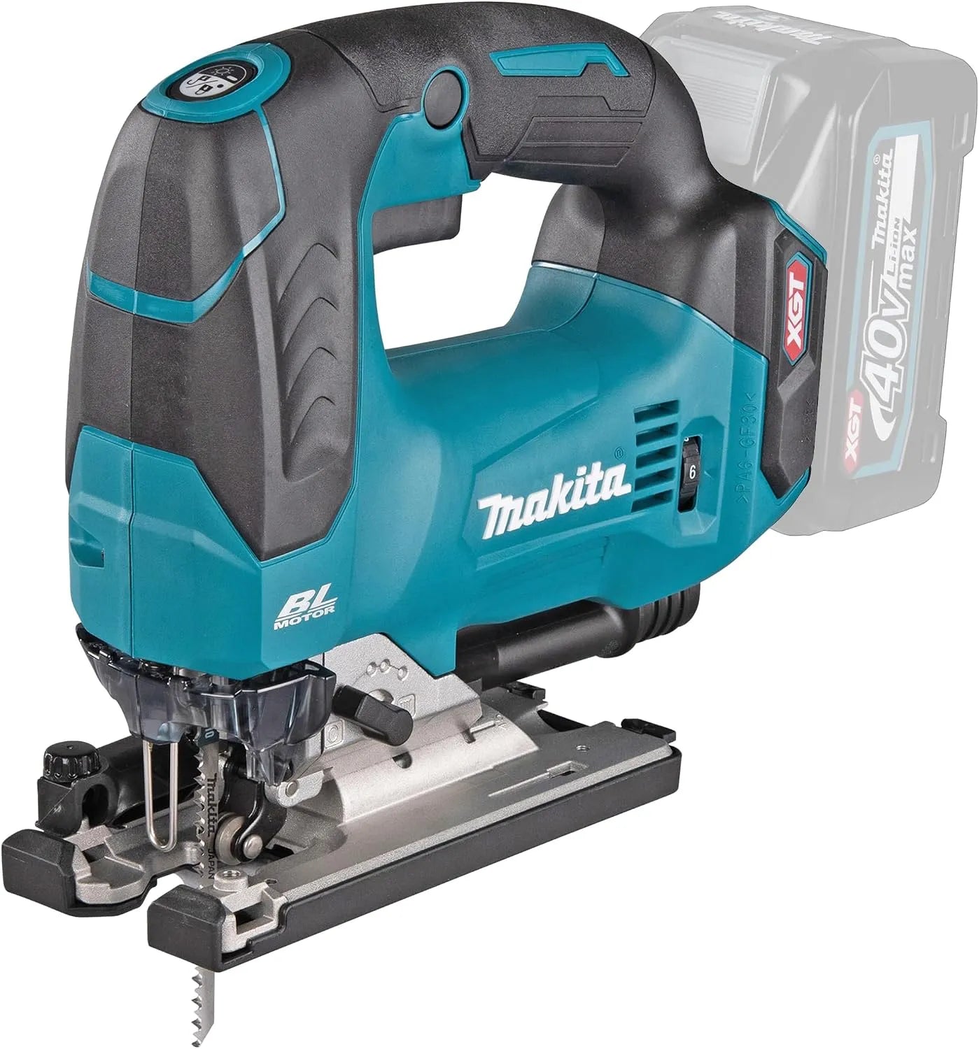 Stichsäge für präzise Kurvenschnitte und saubere Ausschnitte im Werkstück; Makita JV002GZ Akku-Pendelhubstichsäge 40V max. ohne Akku, Akku-Betrieb