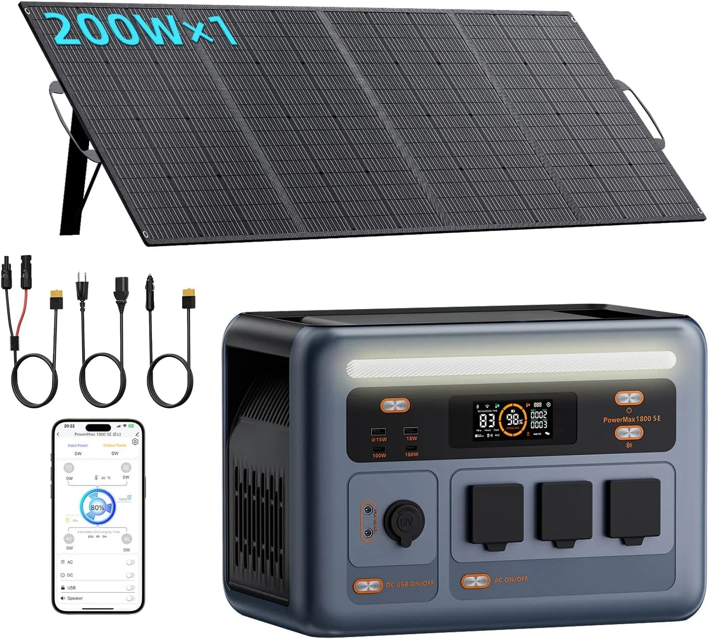 PowerMax1800SE Tragbare Powerstation und Solargenerator, solarbetrieben, 1024Wh, 1800W, für Camping und Wohnmobil