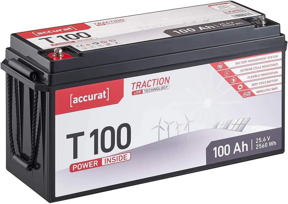 Traction LiFePO4 LiFePO4-Batterie und Solar-Speicherbatterie, 100Ah, 24V, für Camping und Wohnmobil, solarbetrieben