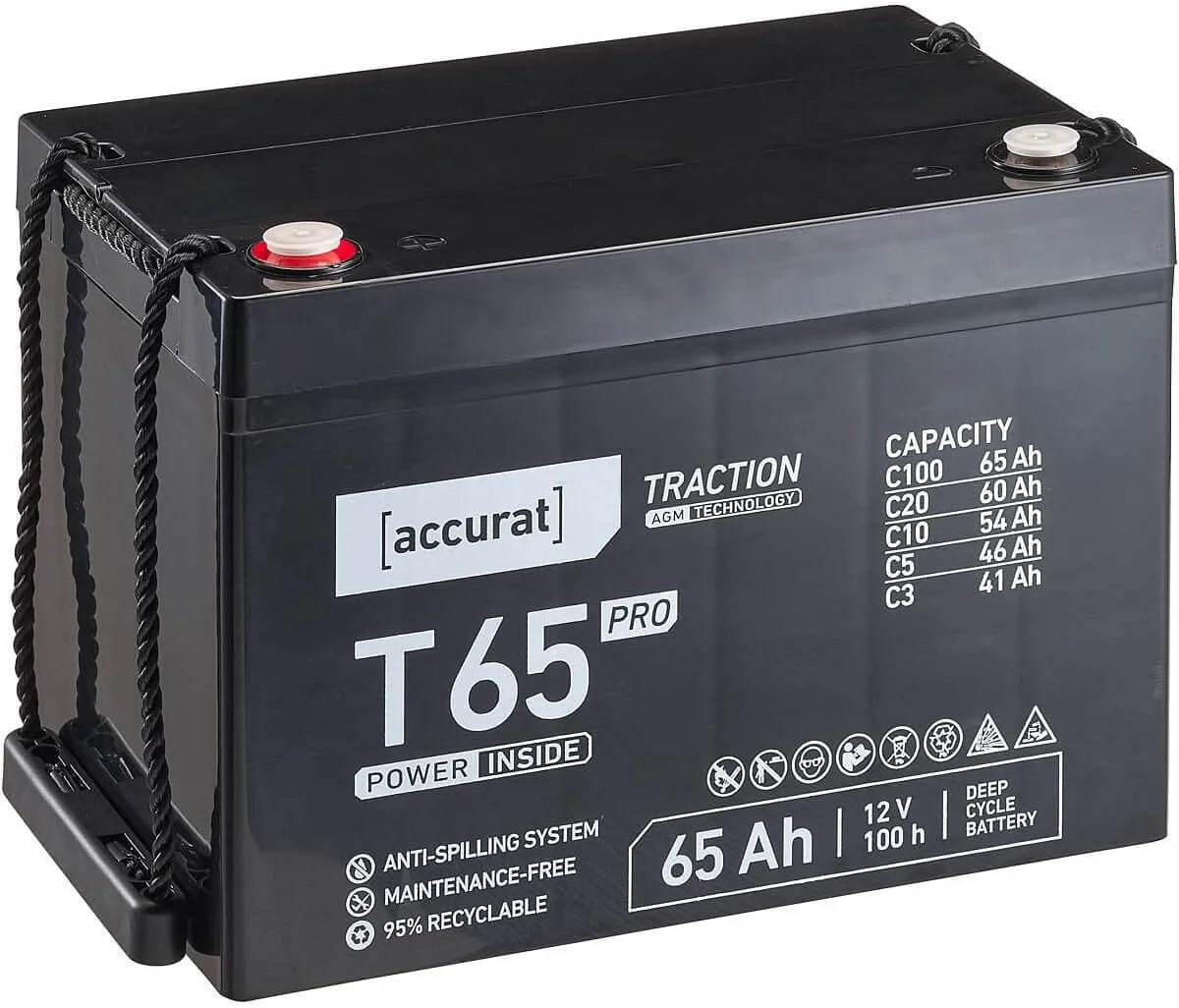 Traction T65 Versorgungsbatterie und Solar- und Freizeitakku, 65Ah, 12V, solarbetrieben, für Camping und Wohnmobil