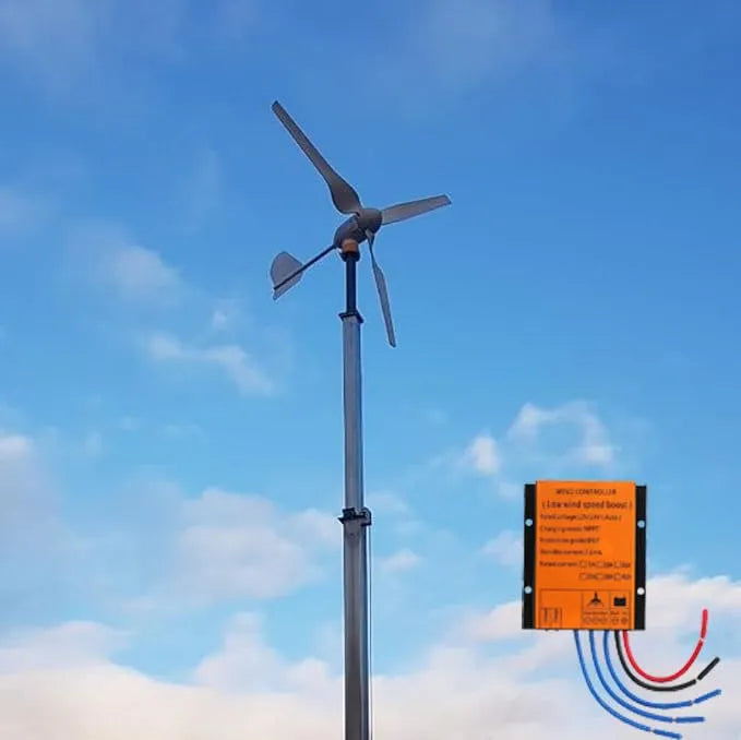 1KW Horizontale Windturbine 1000W Windkraft-Generator-Kit mit 3 Rotorblättern und MPPT-Controller, Off-Grid-System, 24, Volt