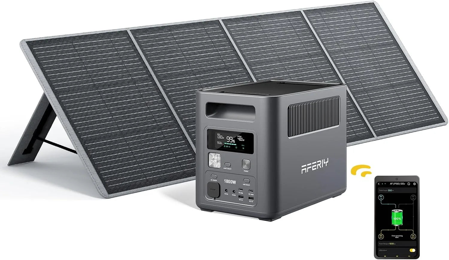 LiFePO4 Tragbare Powerstation und Solargenerator, solarbetrieben, 1024Wh, 1800W, 200W, mit BMS, Schnellladefunktion