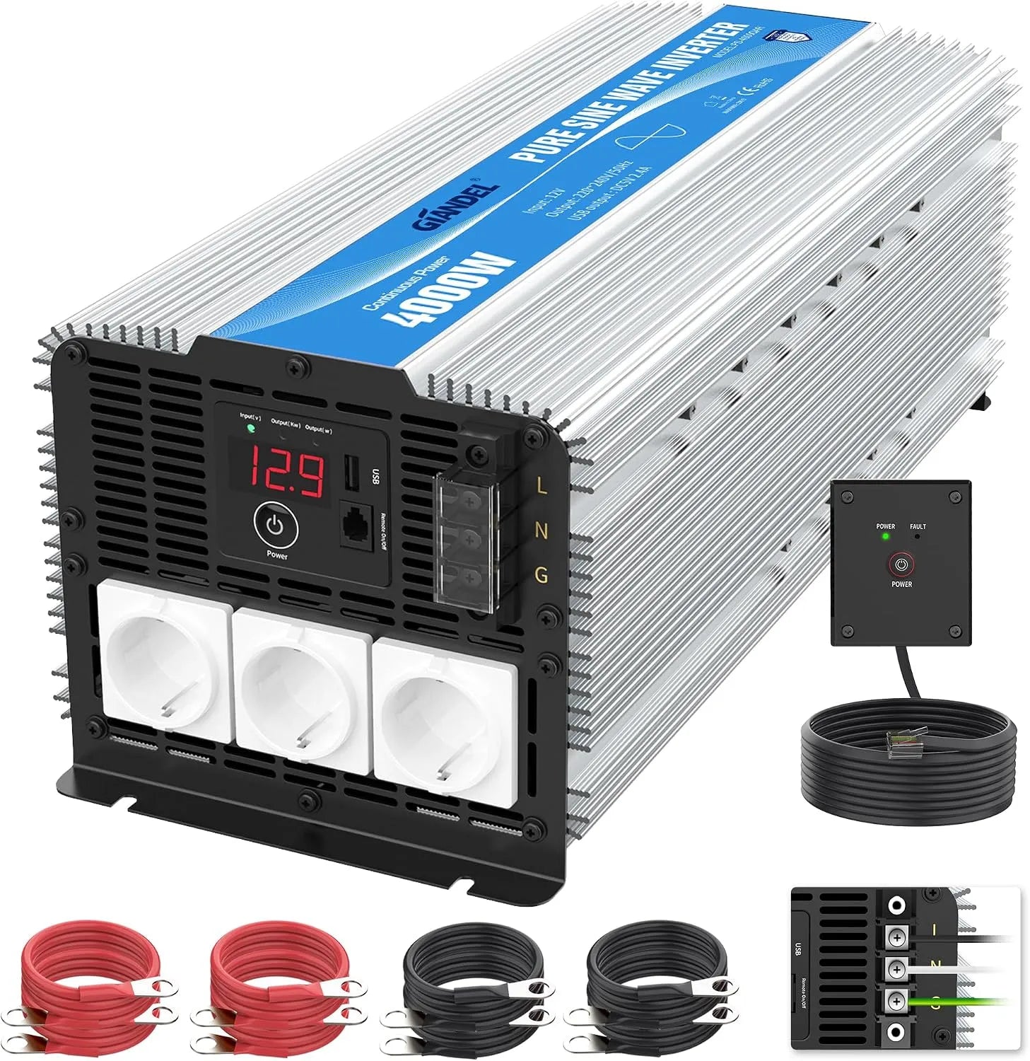 DC-AC-Wechselrichter und Spannungswandler, 4000W, 12V, 230V