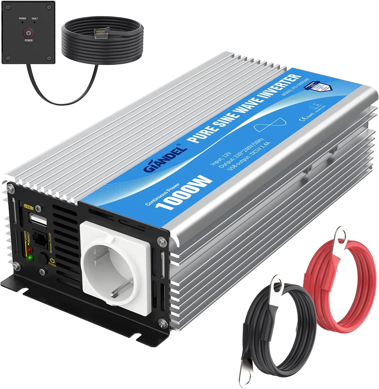 DC-AC-Wechselrichter und Spannungswandler, 1000W, 12V, 230V, 2.4A