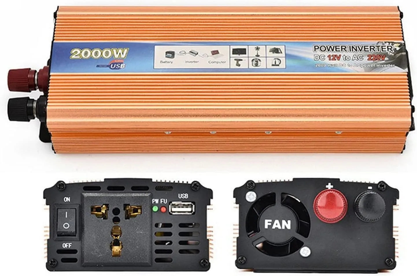 DC-AC-Wechselrichter und Spannungswandler, 2000 W, 12 V