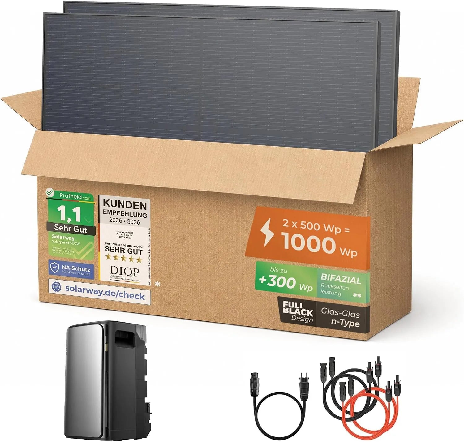 EcoFlow Balkonkraftwerk-Komplettset und Photovoltaiksystem, bifazial, 1,9kWh, 1,9 kWh, 800W, 500W
