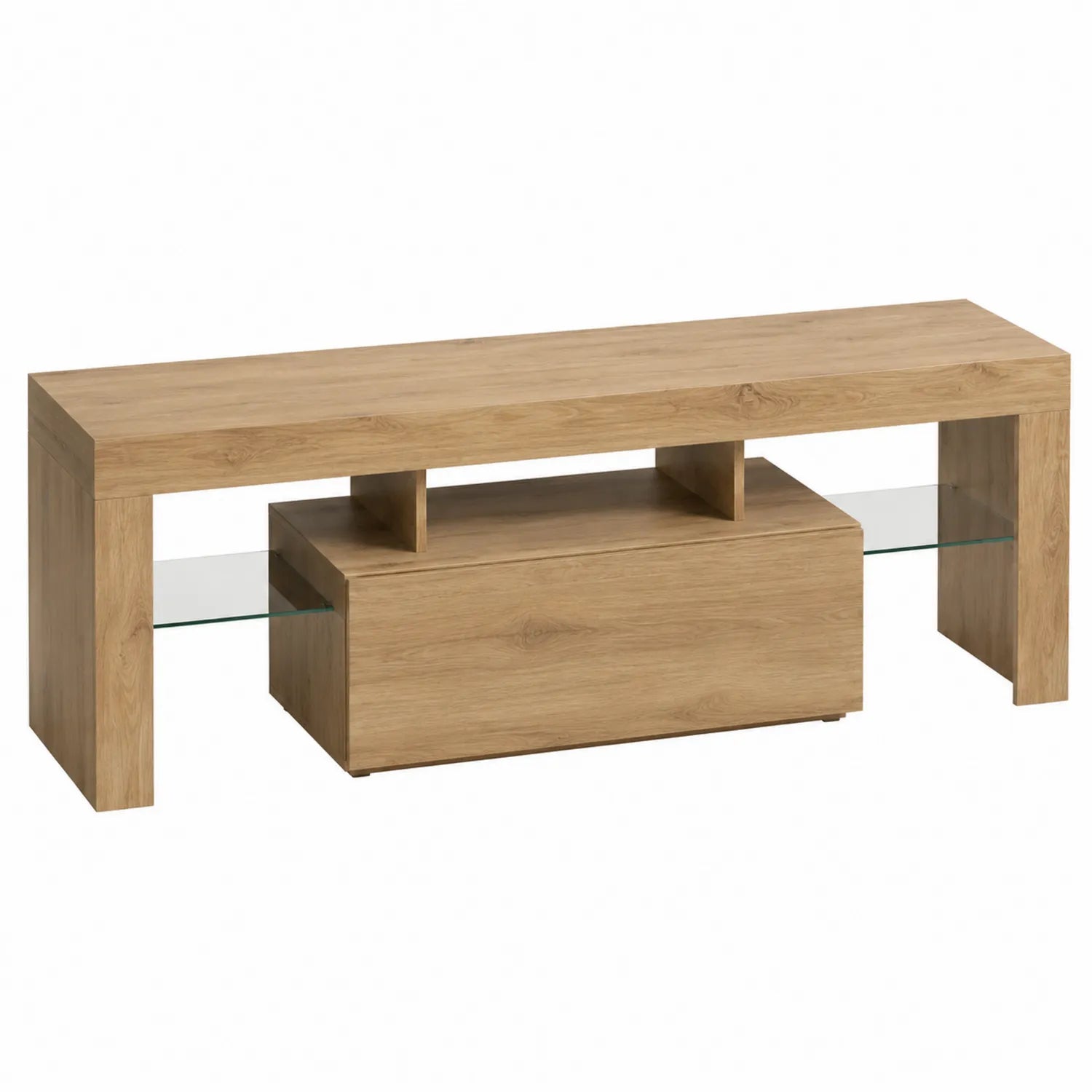 TV-Tisch Holzoptik mit Glasregal