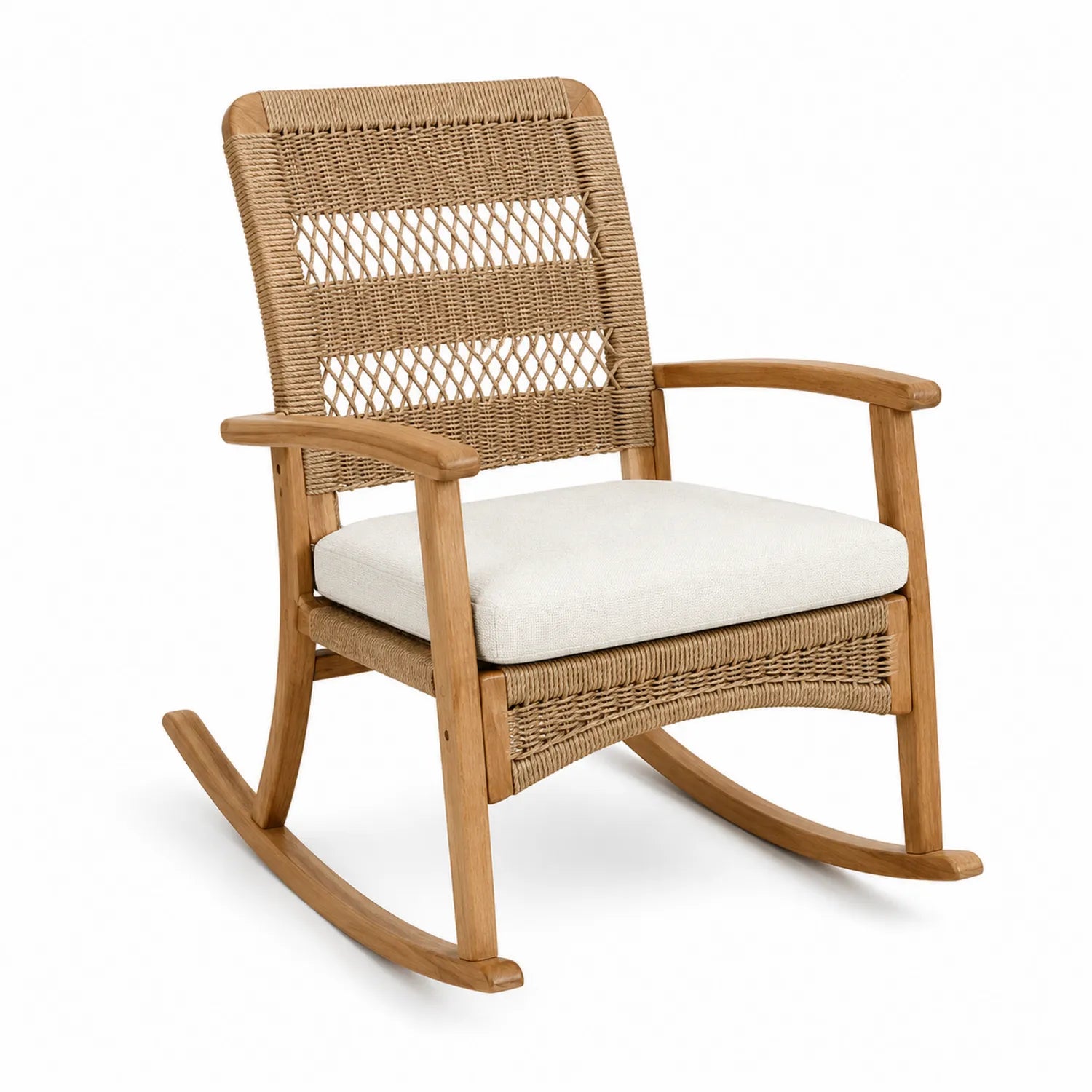 Schaukelstuhl aus Holz und Rattan in Beige