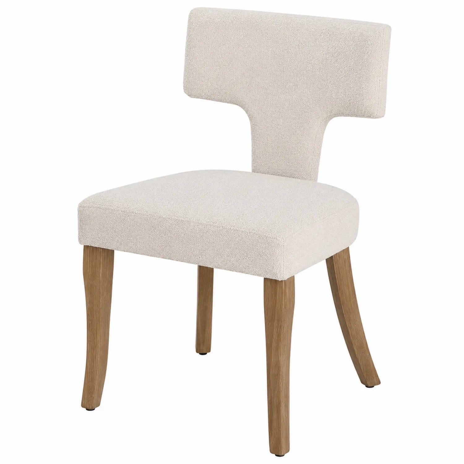 Esszimmerstuhl Bouclé Stoff Beige mit Eichenholzrahmen