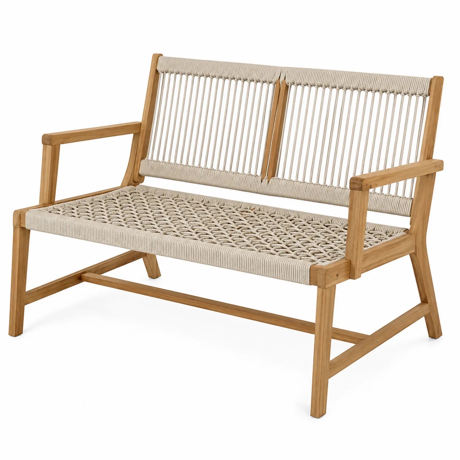 Teakholz Gartenbank mit Polyesterseil Beige