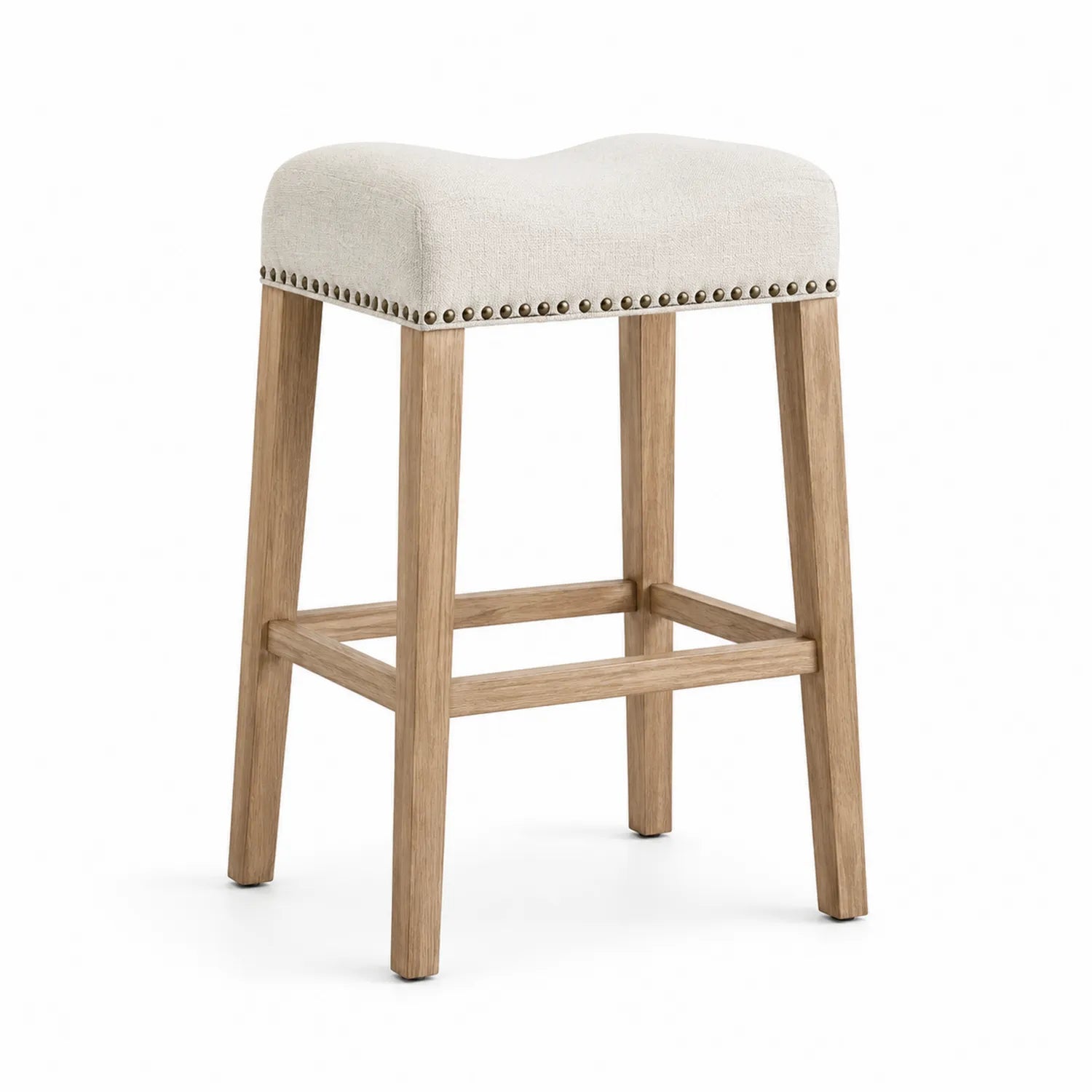 Barhocker Eichenholz mit Leinen beige 75 cm
