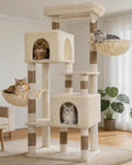Kratzbaum: Stabiler Katzenbaum mit großer Liegeplattform, beige