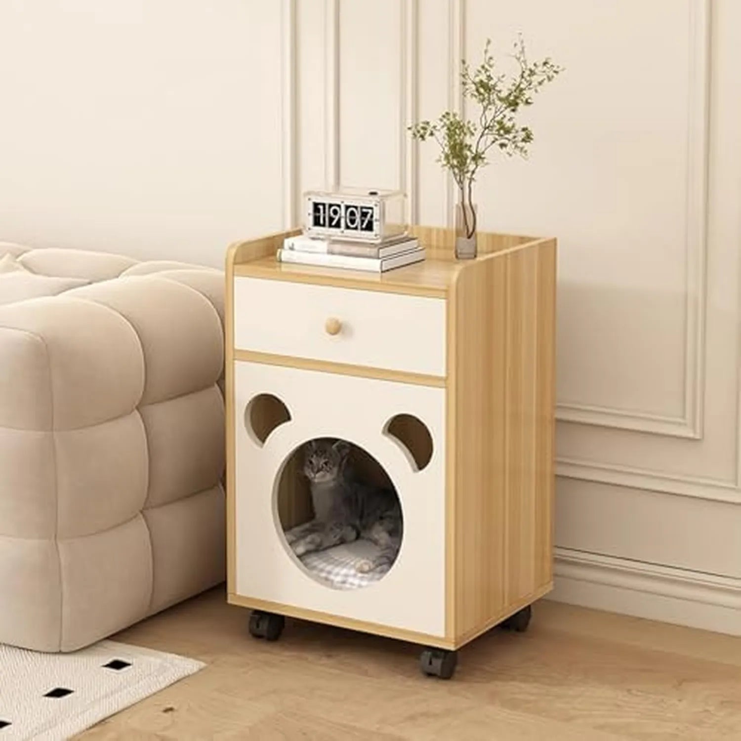 Nachttisch aus Holz mit Rollen und Schubladen für Komfort und: 40 × 40 × 45 cm