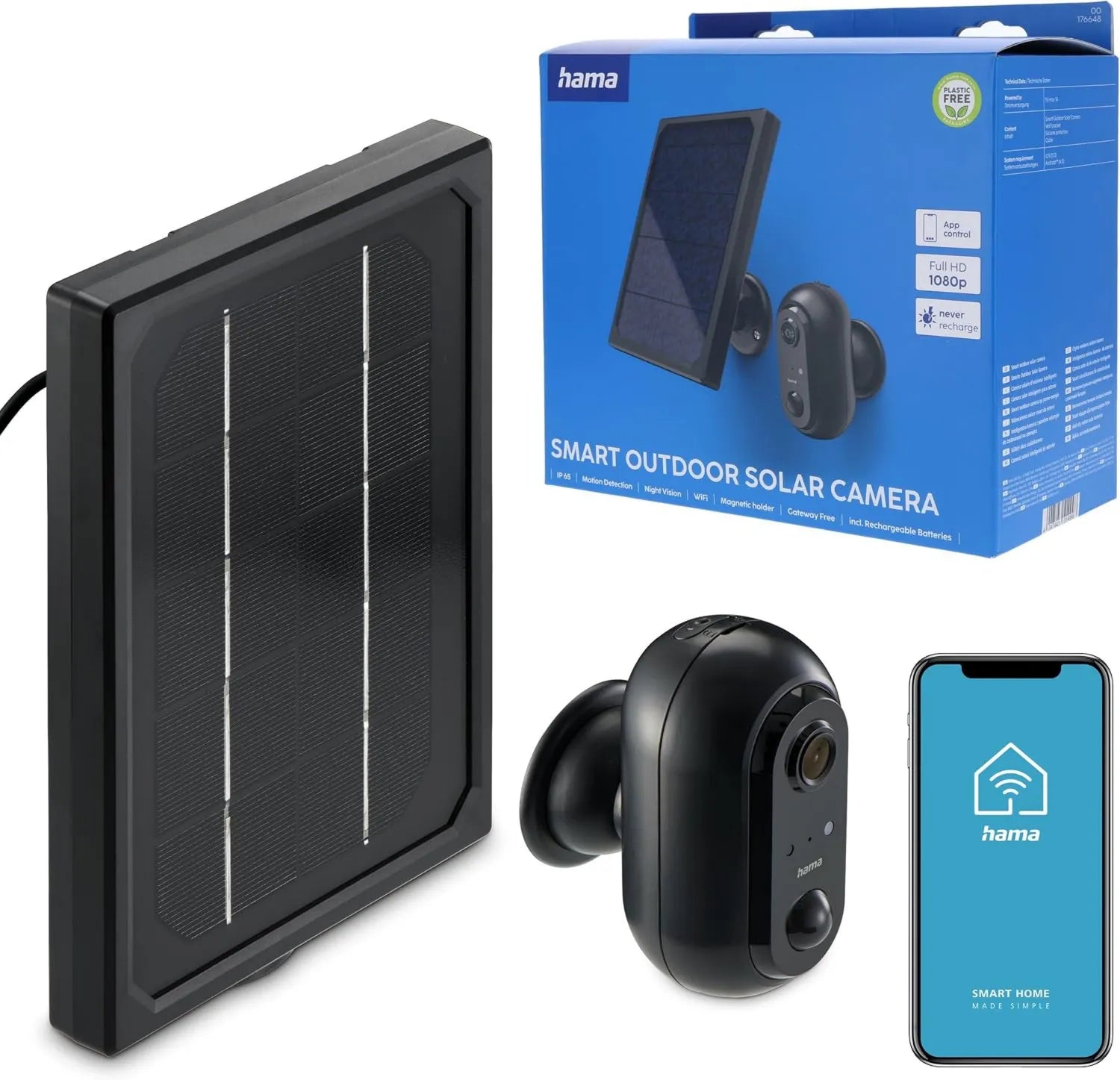 Hama Überwachungskamera (WLAN Kamera f. außen mit Akku u. Solar – mit Kamera, WLAN-Konnektivität