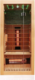Infrarot-Saunakabine - Holzkonstruktion, mit USB-Anschluss, Bluetooth-Konnektivität, LED-Anzeige, 90 x 90, Dewello MP3