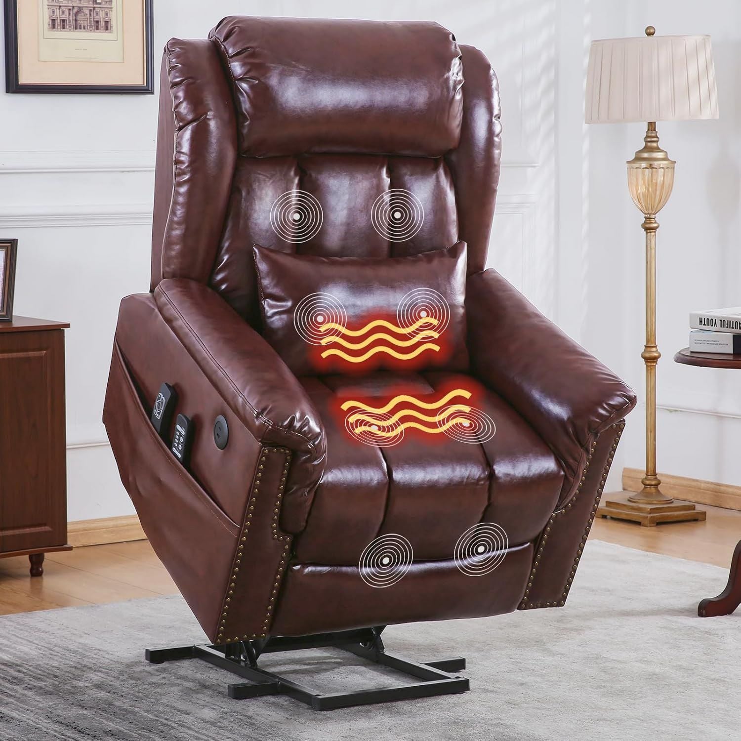 Massagesessel: mit USB-Anschluss, mit Liegefunktion, verstellbar, beheizt, braun