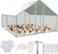 Begehbarer Hühnerstall Verzinkter Stahl Kleintierstall Hühnerhaus Dach Geflügelstall mit Sonnenschutzdach - 3 × 4 × 2m, Freilaufgehege 3x4x2m