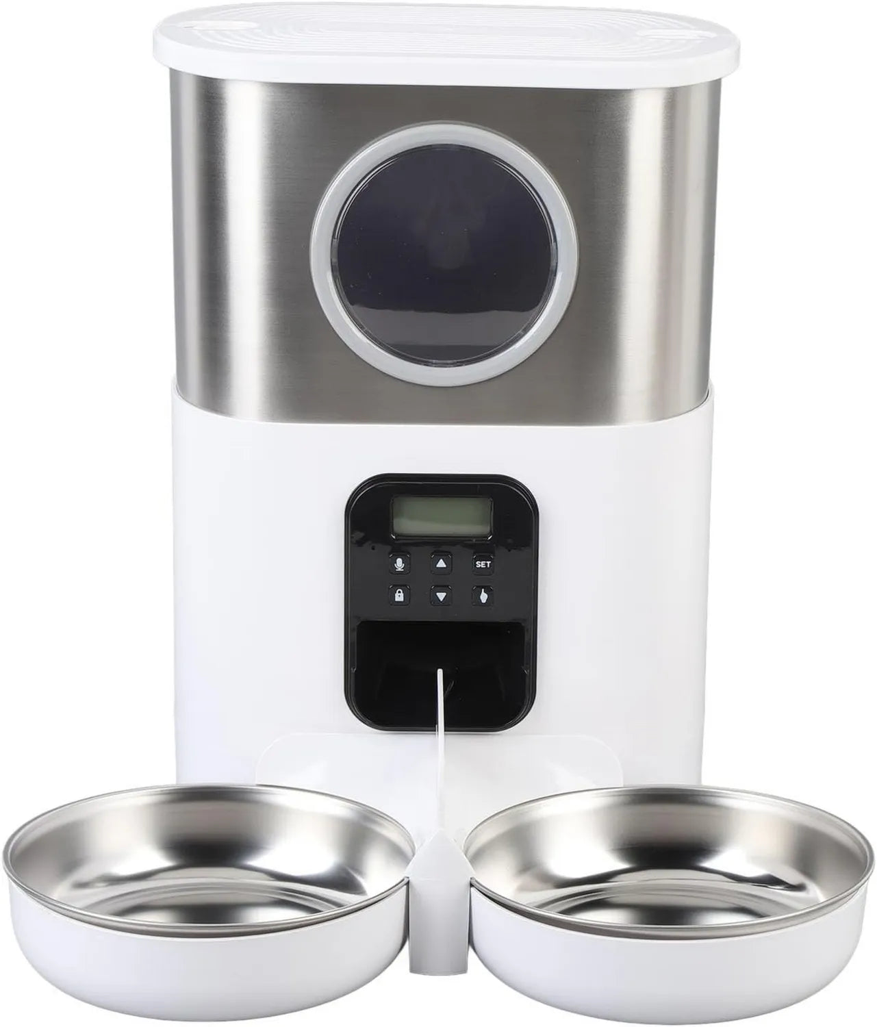 Automatischer Katzenfutterspender - aus Edelstahl, 5 L, weiß