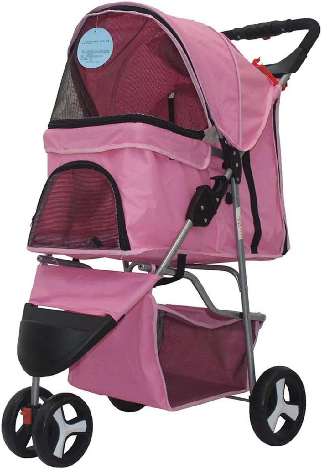Haustierbuggy: Katzentransporter & -Buggys 3-Rad-Haustierbuggy für mittelgroße und kleine Hunde/Katzen, rosa