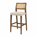 Barhocker aus Holz mit Rattangeflecht und beigem Sitz