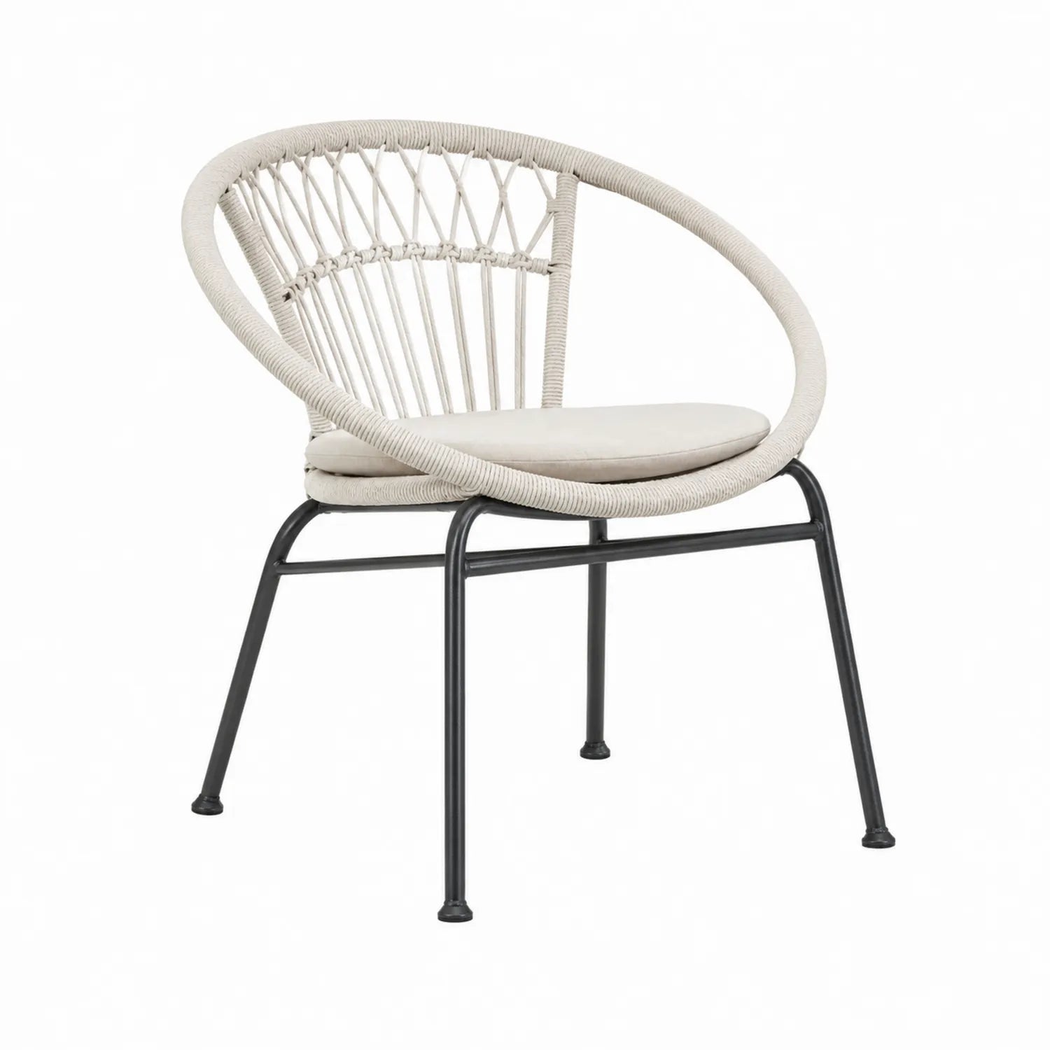 Stuhl aus Metall mit Polyesterseil und Kissen Beige