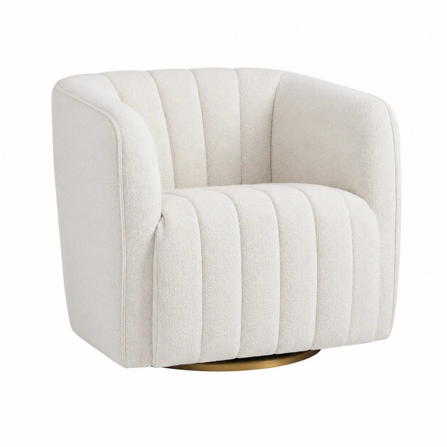 Drehsessel aus Bouclé-Stoff Creme mit Metallbasis