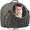 Katzen-Transportkorb Grau aus natürlicher Weide 60x45x45 cm mit Schlaufe – klappbar, 60 × 45 × 45 cm