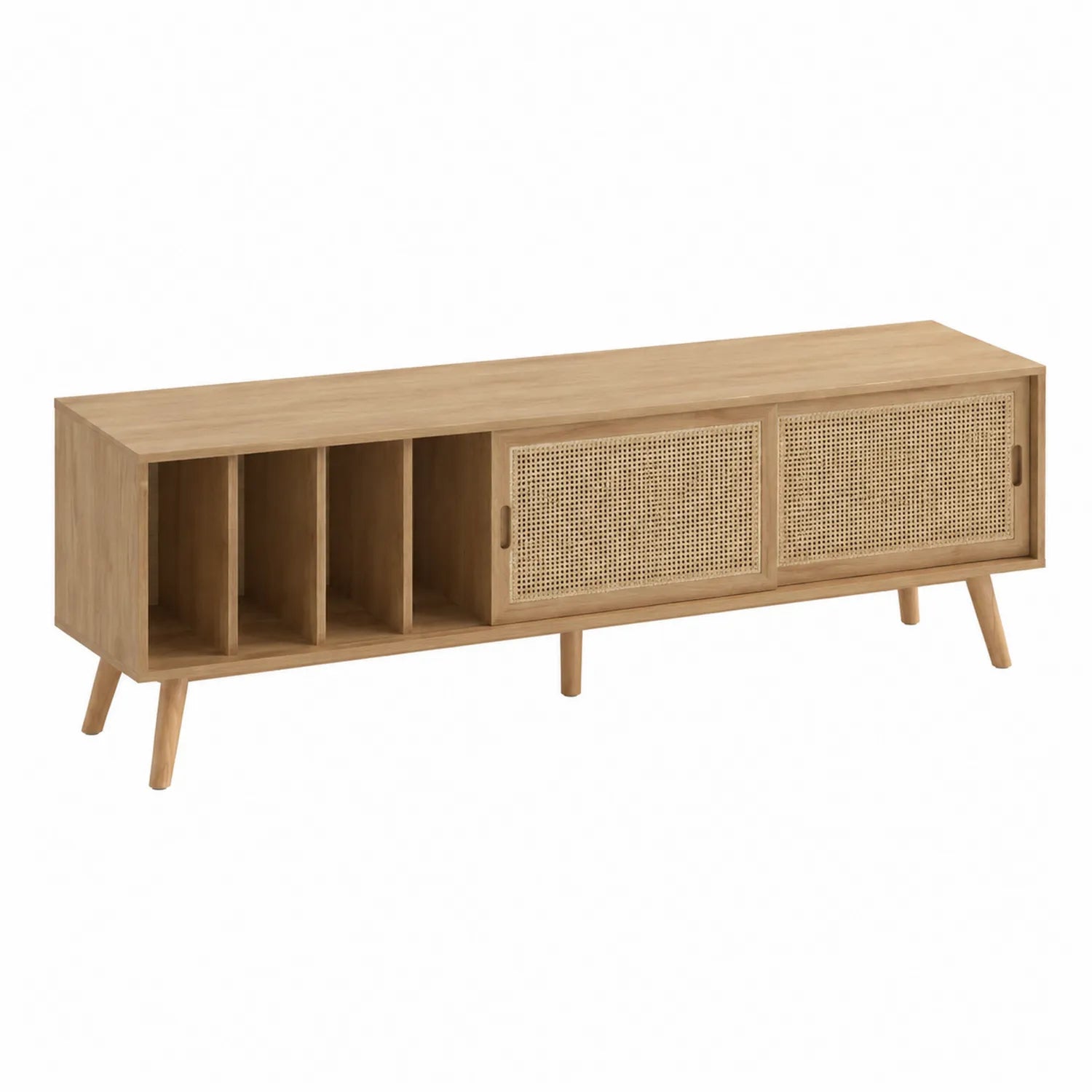 Fernsehschrank Eichenholz mit Rattan-Schiebetüren