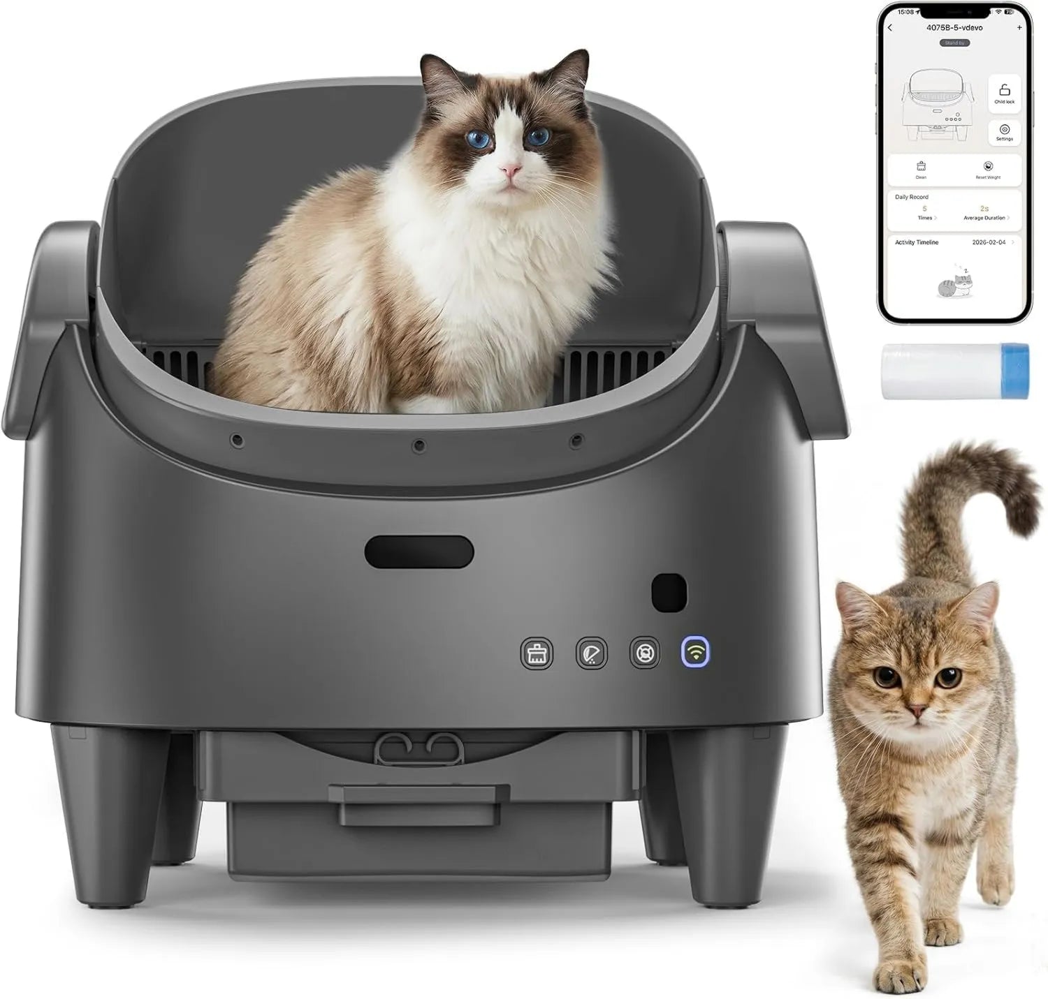 Katzentoilette – selbstreinigend, App-Steuerung, leiser Betrieb, grau