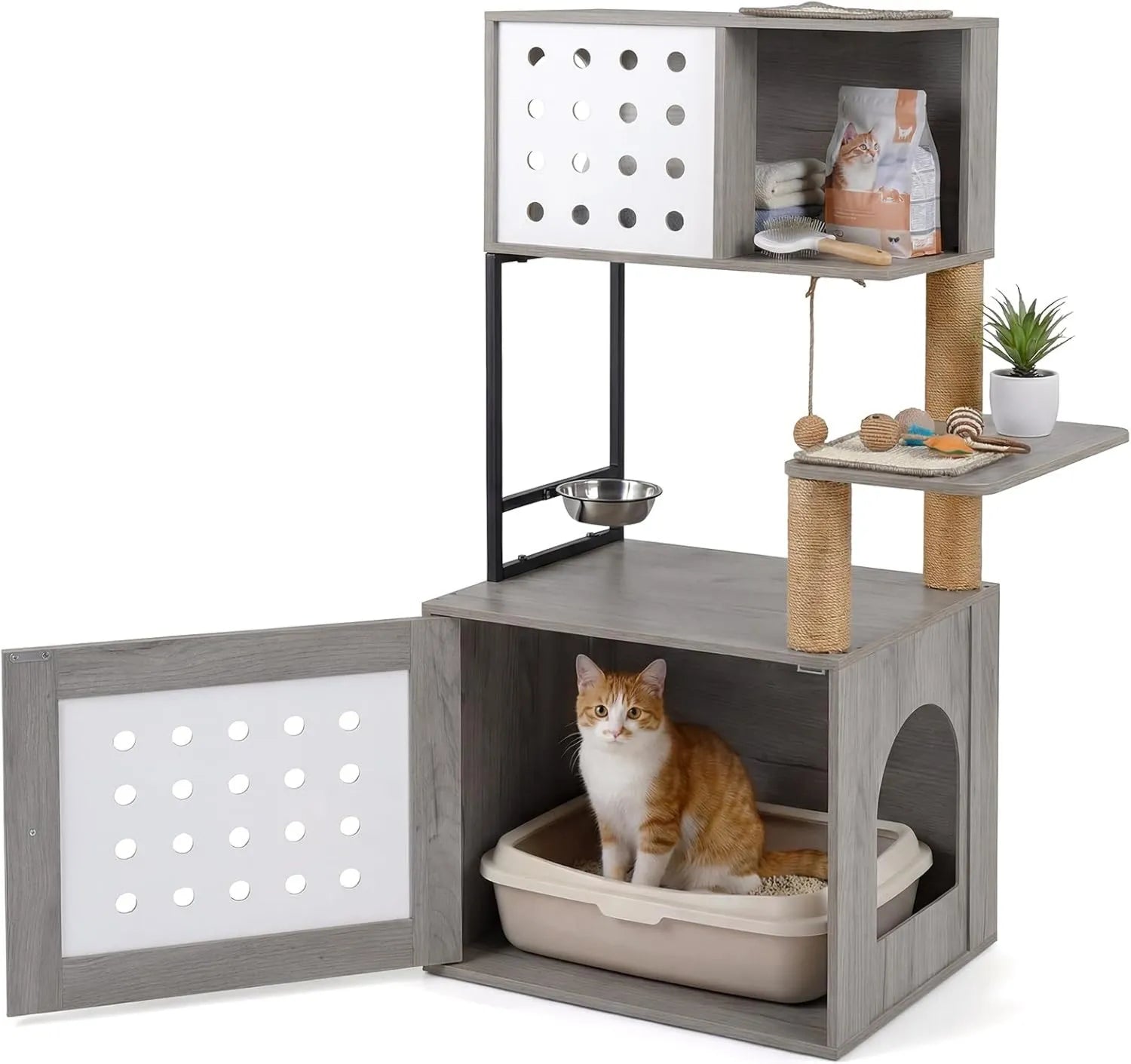 Kratzbaum: Katzenschrank für Katzentoilette, grau