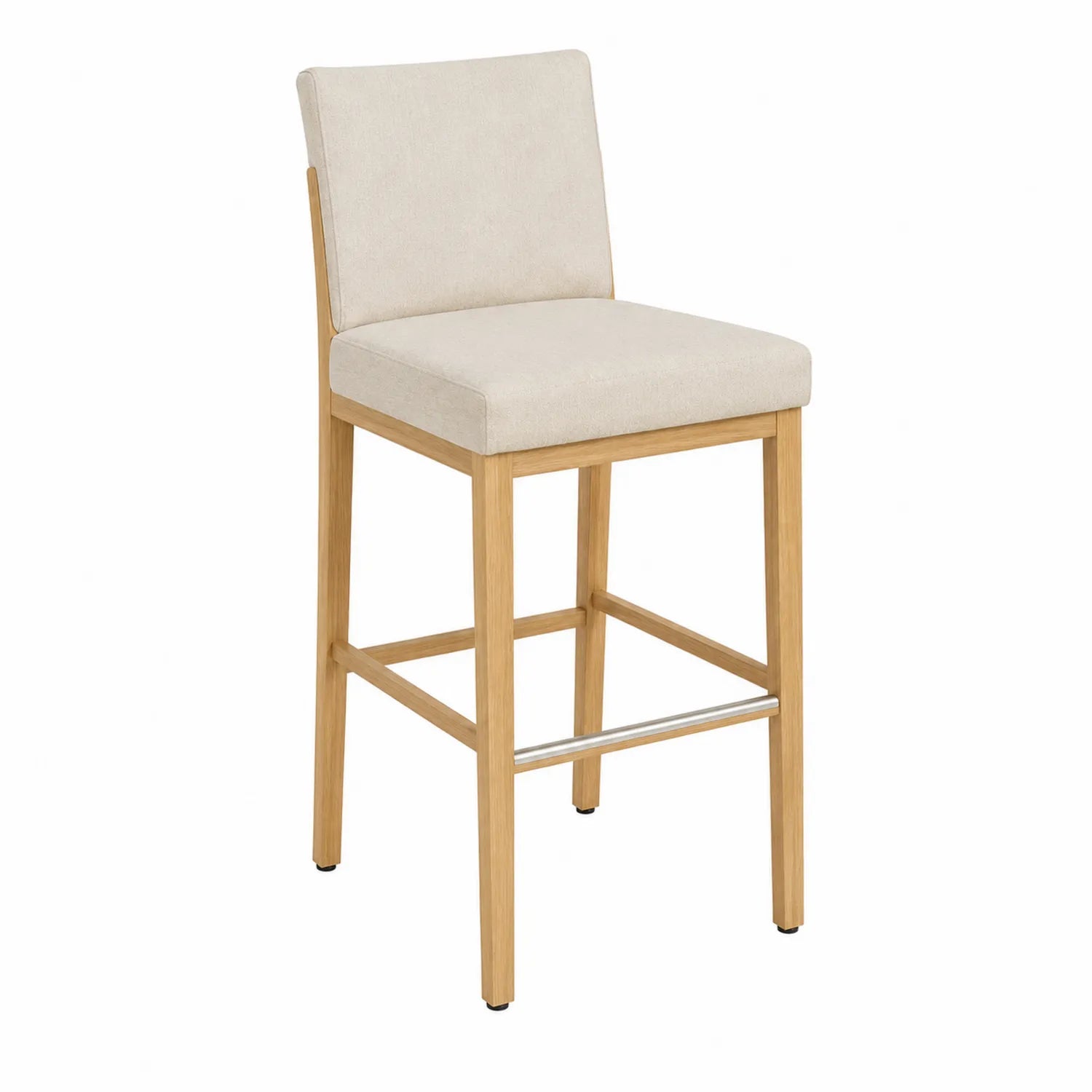 Barhocker aus Eichenholz mit Polyesterbezug Beige