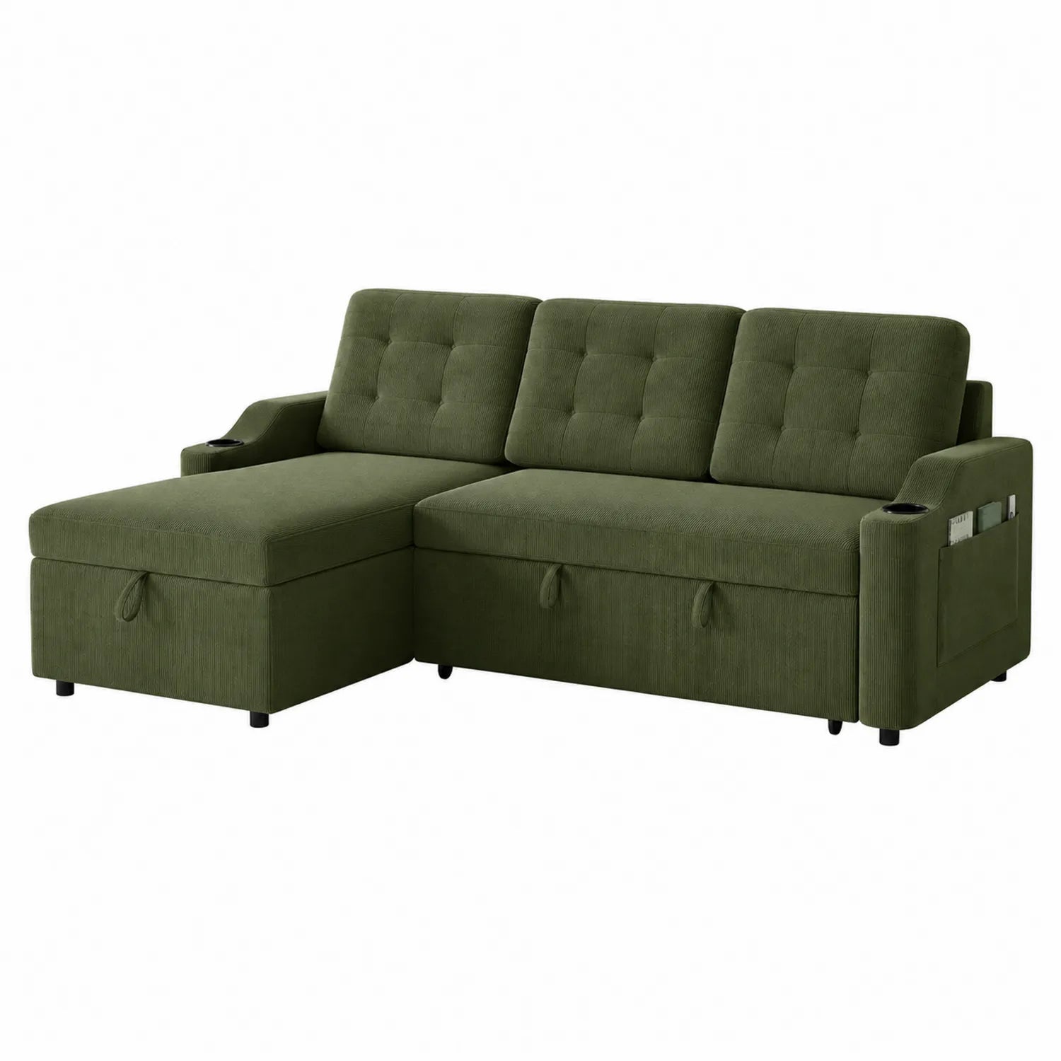 Ecksofa Polyester Grün mit Stauraum und Becherhalter