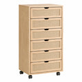Holzkommode mit 6 Schubladen und Rattanfronten Beige 120x50x40cm mit Rollen
