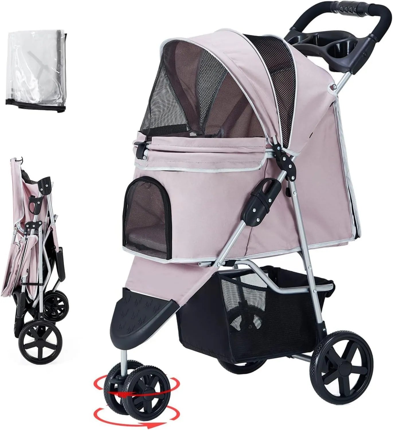 Haustierbuggy: klappbar, Netzbelüftung, rosa