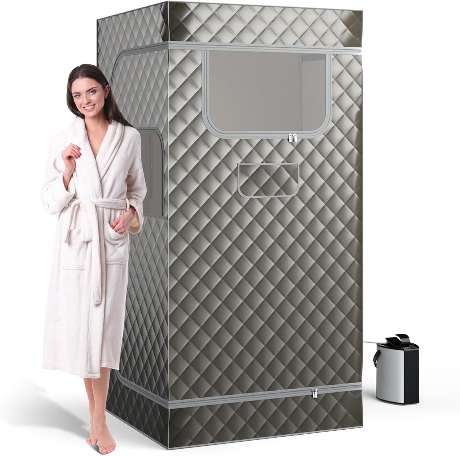 COSTWAY Tragbare Dampfsauna – mit Dampfgenerator, Ganzkörpertraining, mit Fernbedienung, 91 x 91 x 183 cm, grau