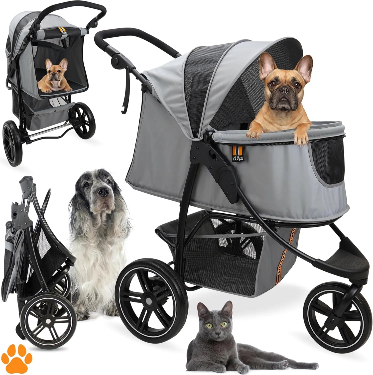 Haustierbuggy - klappbar, verstellbar, 32 kg, grau