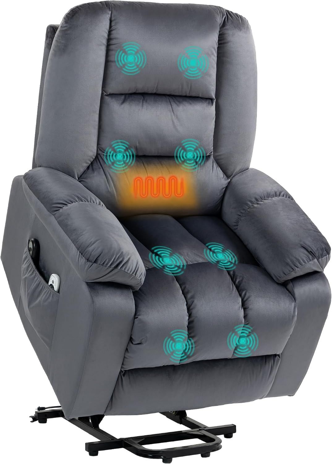 HOMCOM Massagesessel - Wärmefunktion, mit Liegefunktion, mit Fernbedienung, grau