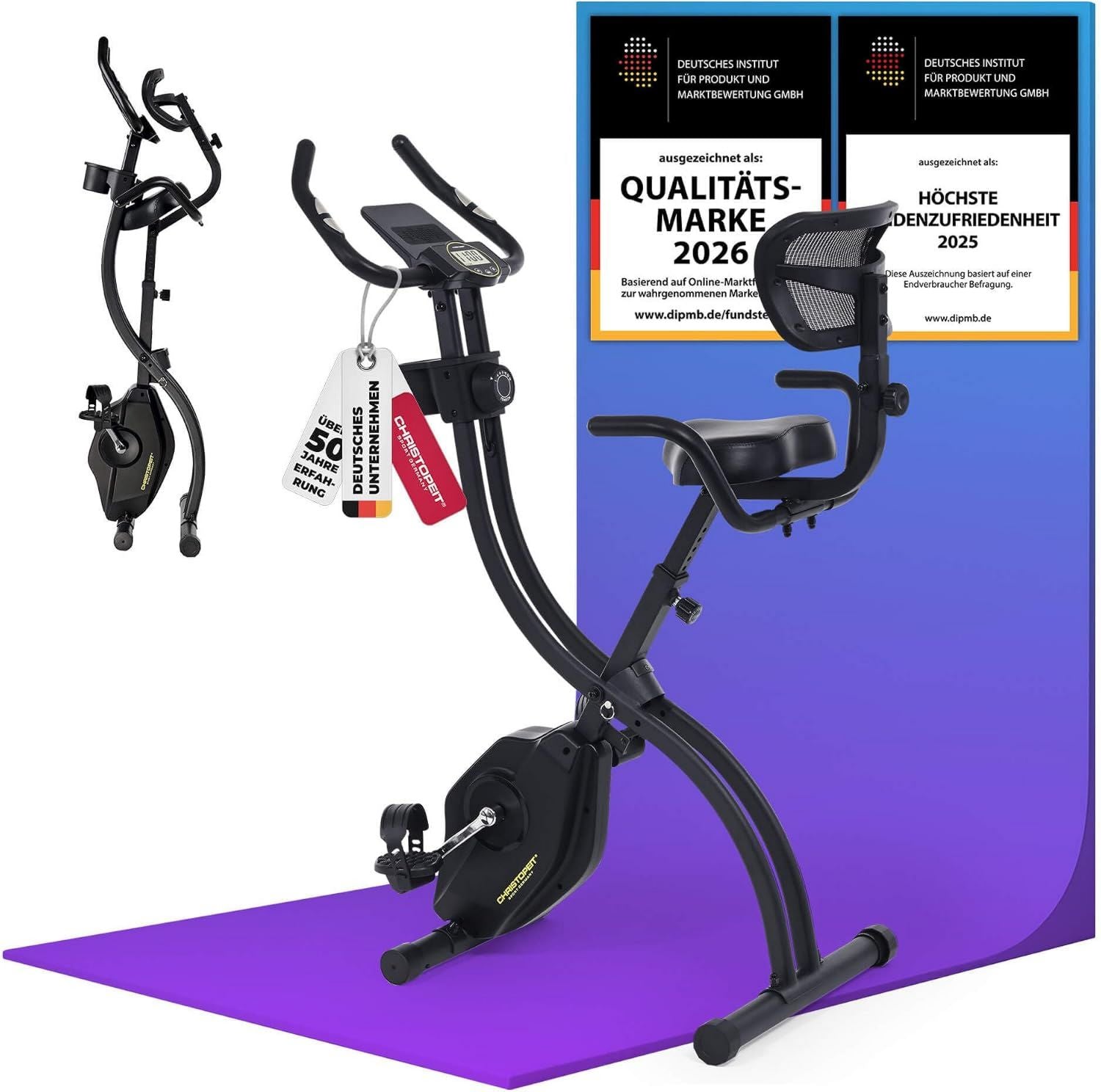 Heimtrainer: mit Rückenlehne, klappbar, verstellbar, leiser Betrieb, 120 kg, 14 Stufen