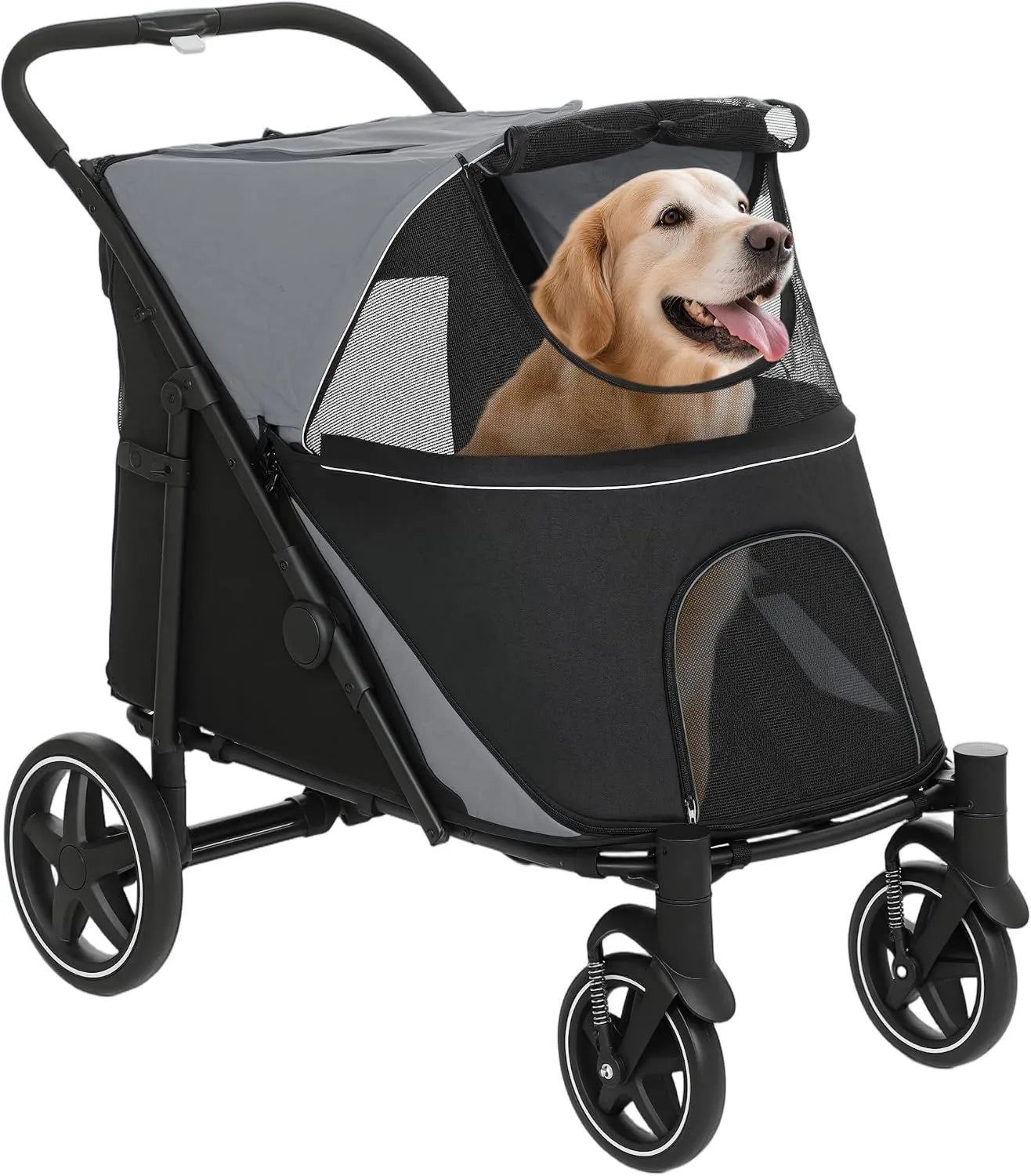 Haustierbuggy – klappbar, Netzbelüftung, grau