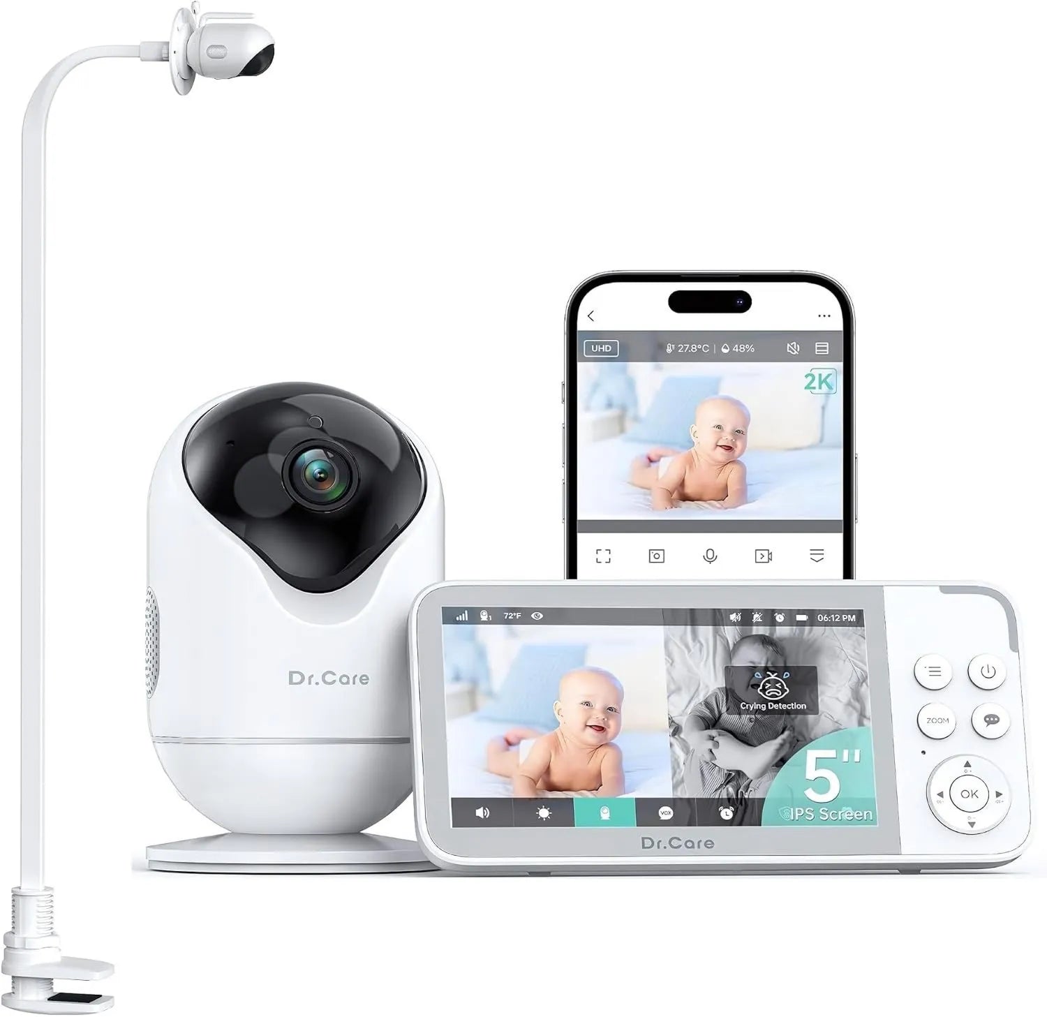 Dr.Care VistaView Smart WLAN Babyphone mit Kamera und Halterung – App-Steuerung, WLAN-Konnektivität, 1080P, 5000mAh