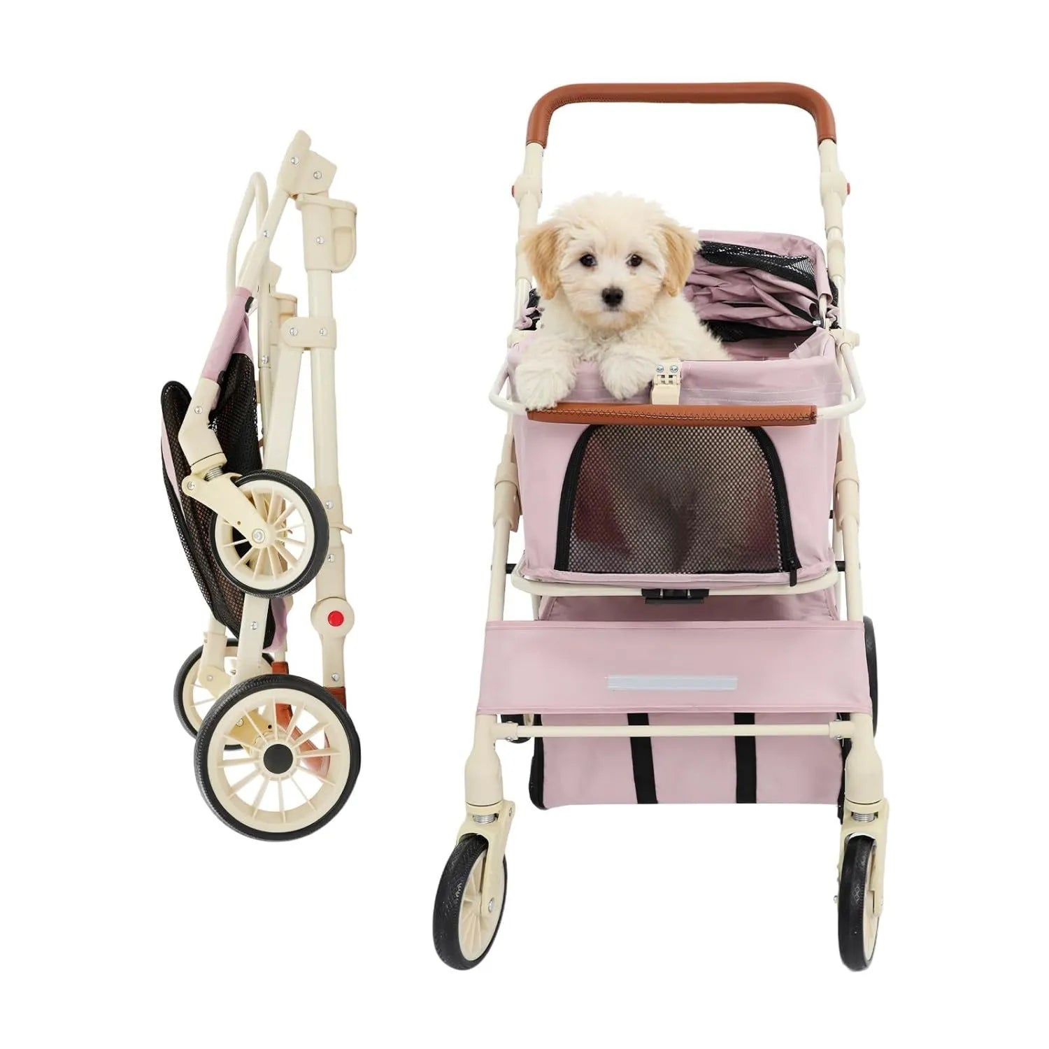 Haustierbuggy - klappbar, mit Rollen, rosa