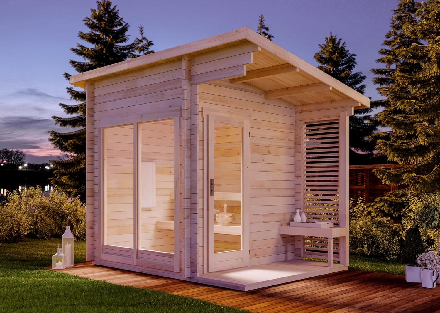 Gartensauna Außensauna Saunahaus Lizzy S 2 Sitzbänke aus Holz Wandstärke – Holzkonstruktion, 40 mm